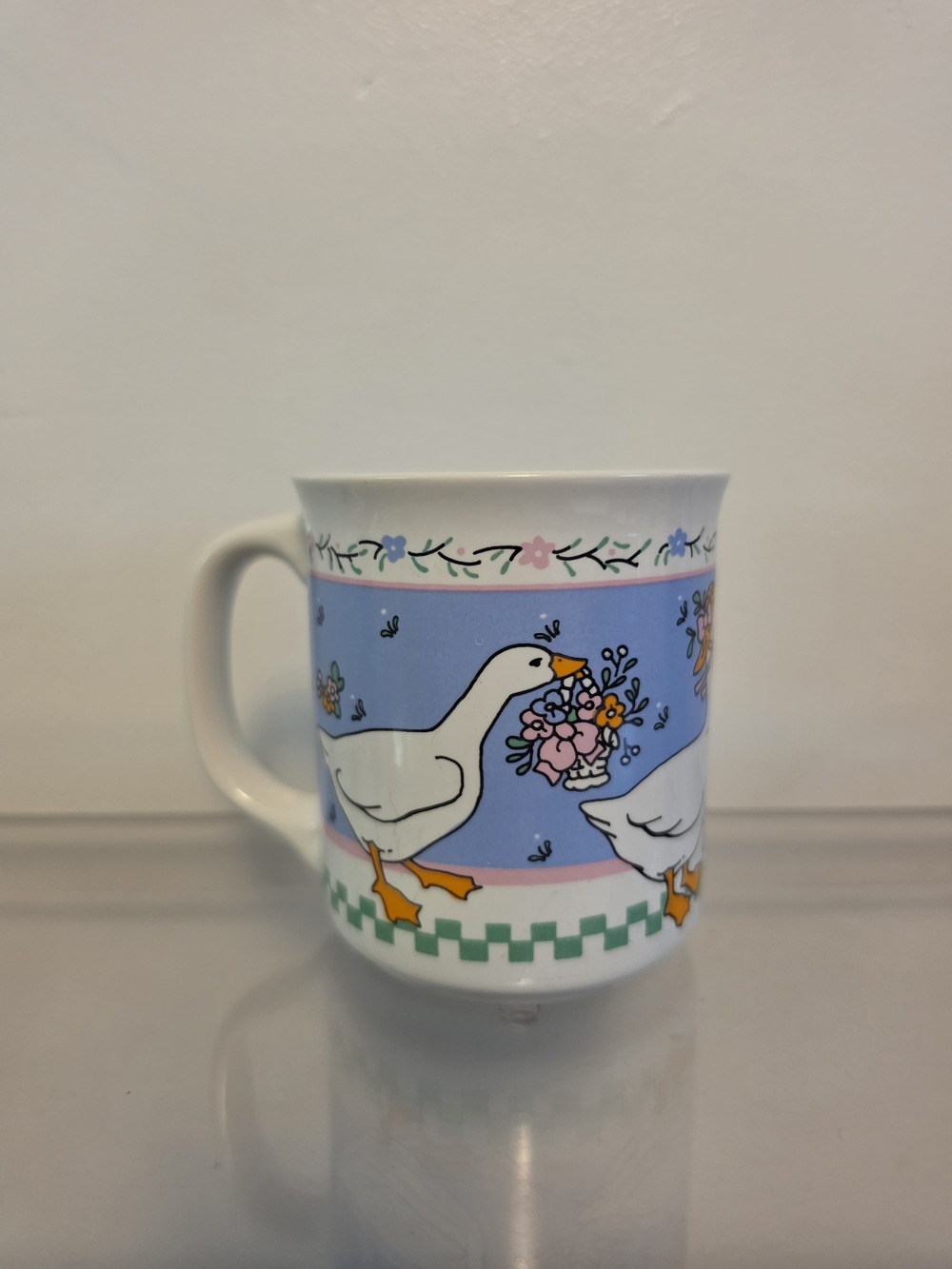 Ribbon Geese Mug Vintage By Giftco Inc. Flower Pattern